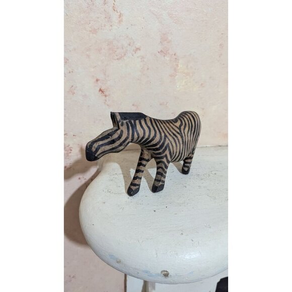 Wooden hand carved Zebra Figurine  Safari Decor 8": brown  black  zoo - Picture 5 of 9